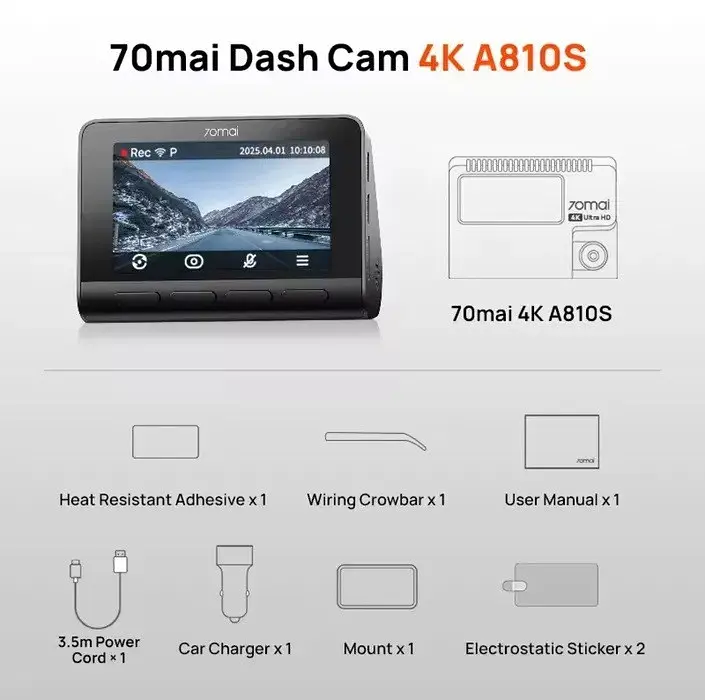 Відеореєстратор 70mai HDR Dash Cam 4K A810S - фото 4