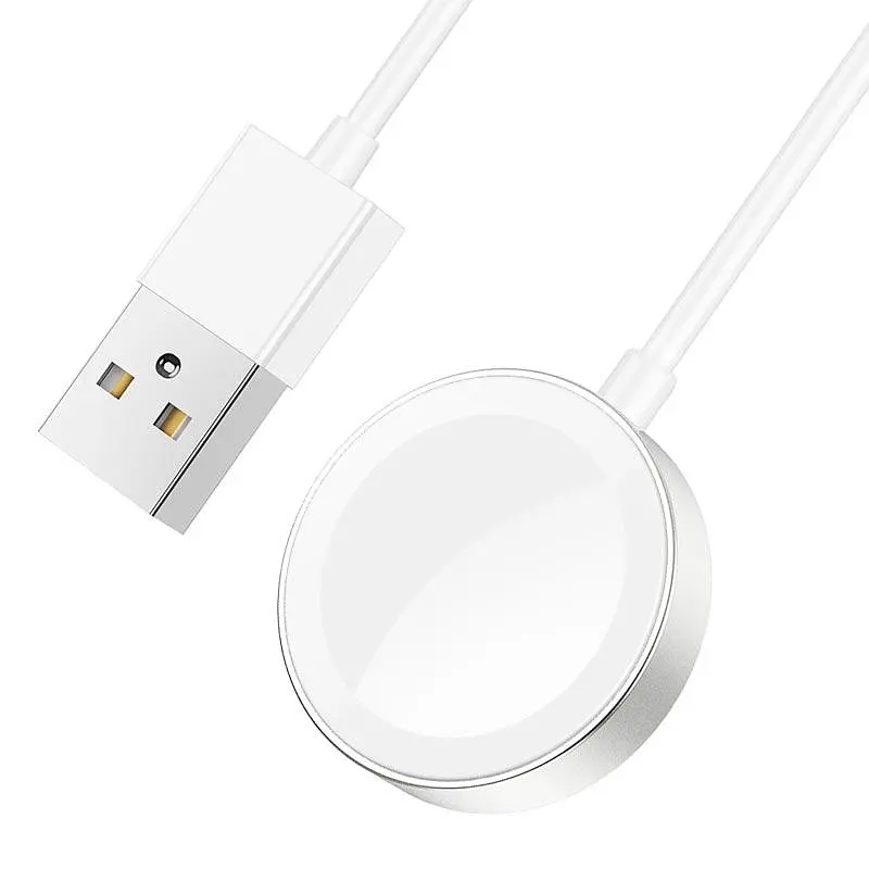 Зарядка магнитный кабель HOCO CW39 Wireless charger USB для iWatch 1 - 7 / SE белая - фото 4