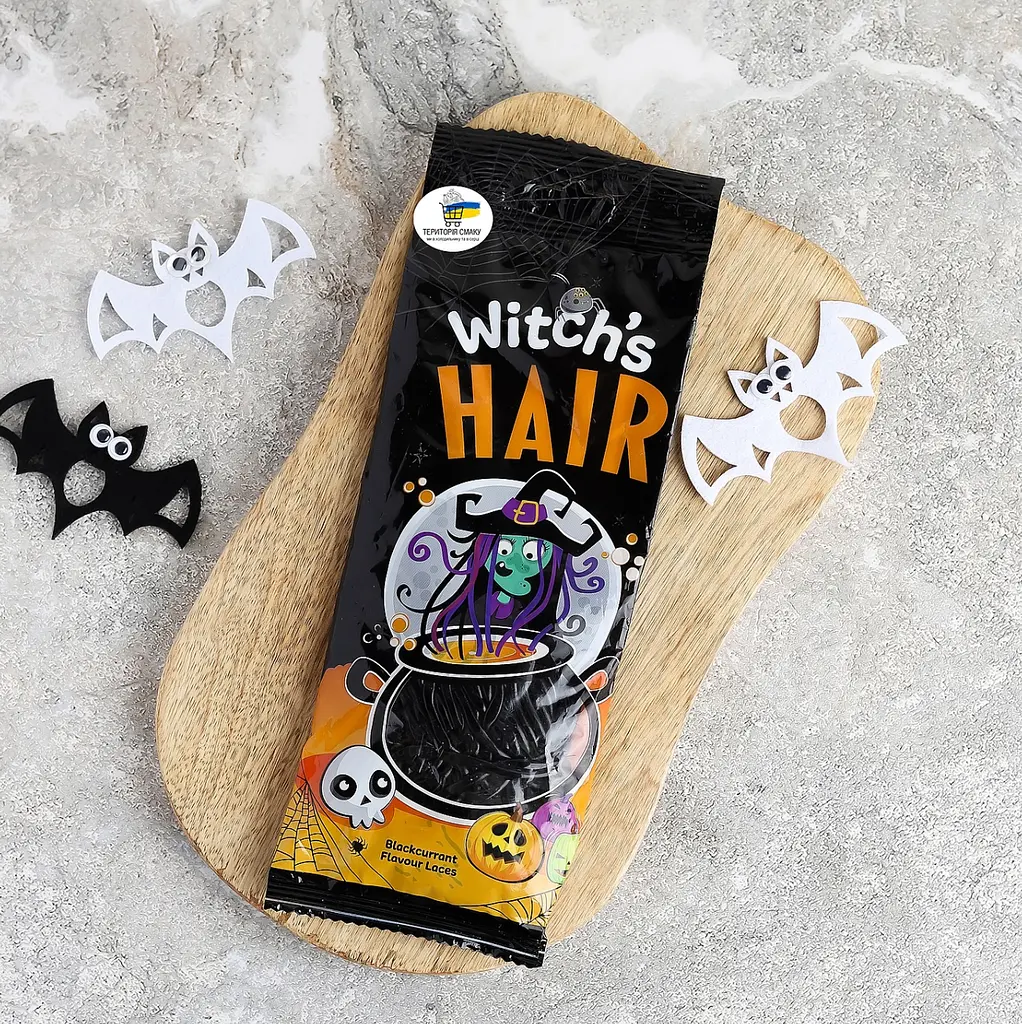 Жувальні цукерки Halloween Witch's Hair зі смаком чорної смородини 160 г - фото 2