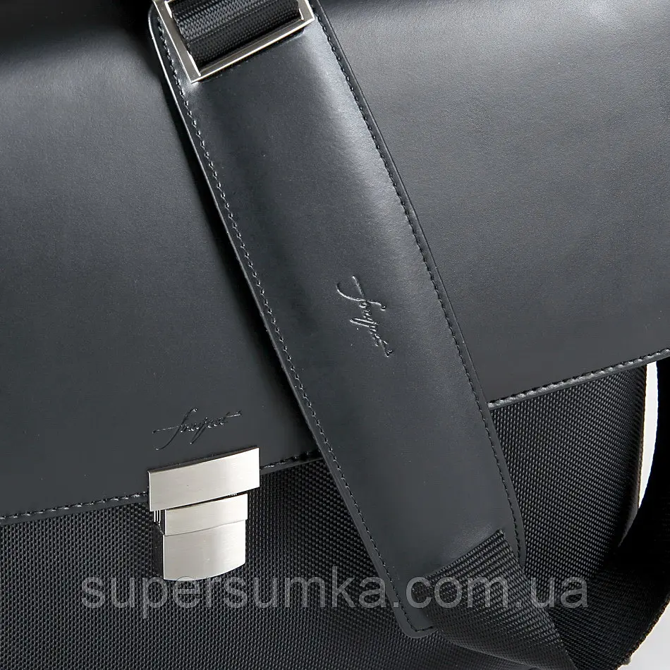 Діловий портфель зі шкіри та нейлону Fouquet NBC-1002M Чорний - фото 6