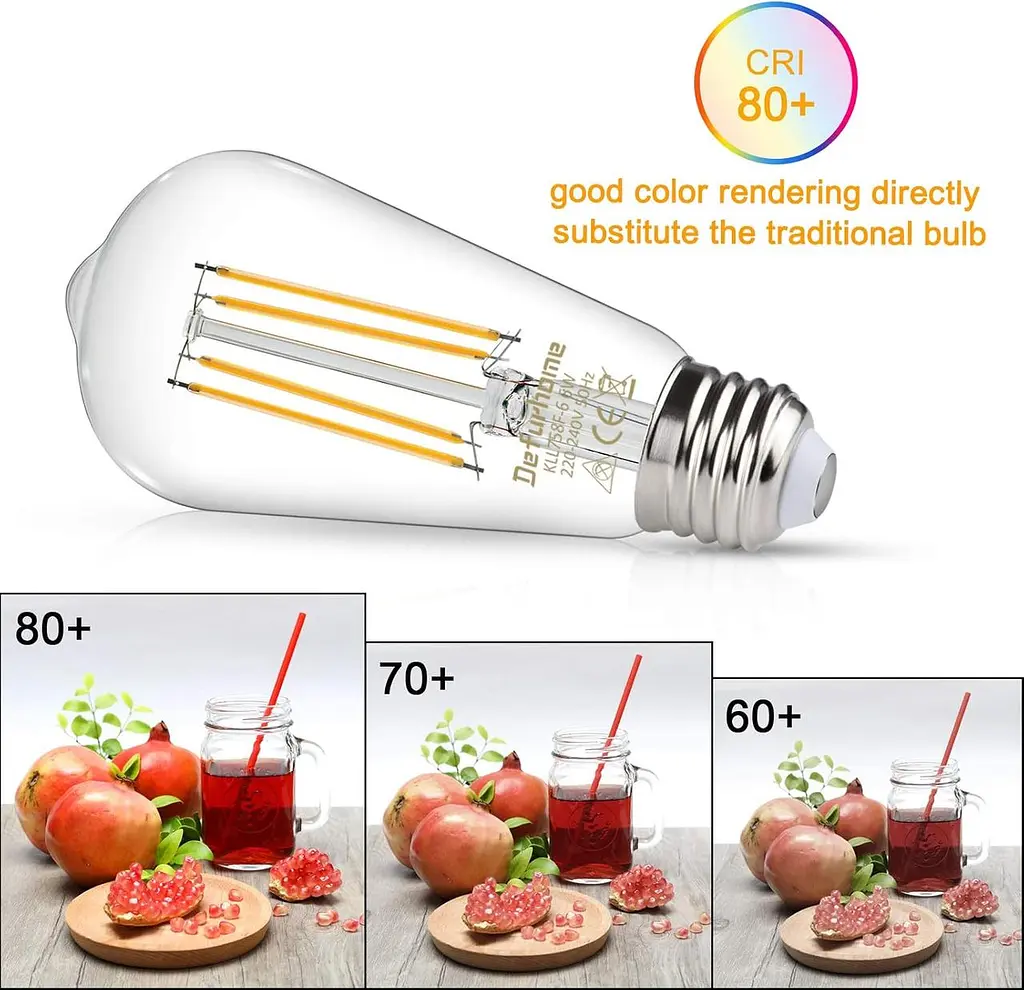 Defurhome ST58 E27 6W Светодиодные лампочки Edison 60W Equivalent, дневной белый 5000K, не затемненный, прозрачное стекло, базовая лампа - фото 4