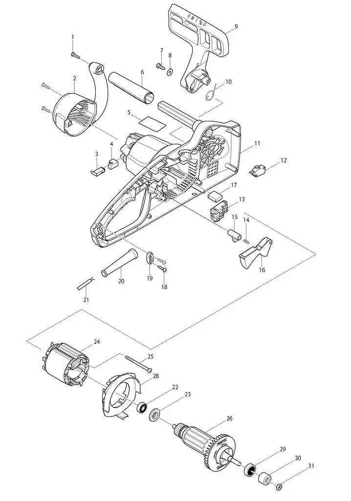 Корпус електропили (2 половинки) Makita UC3041A, UC3541A, UC4041A (187869-0) - фото 6