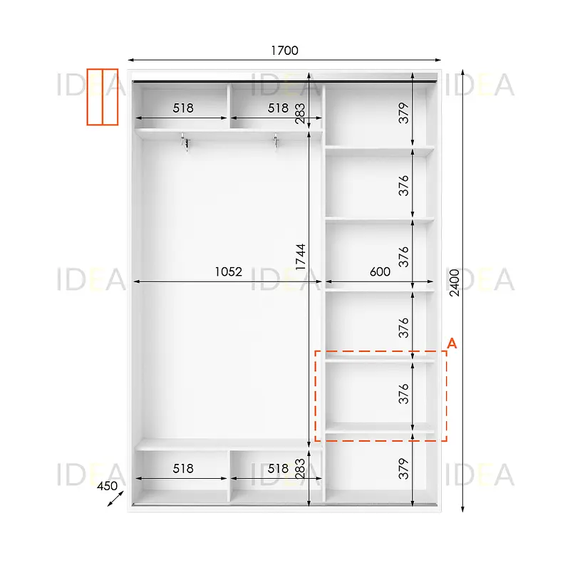 Шафа-купе Idea серія 1 170 x 45 x 240 см Білий - фото 2
