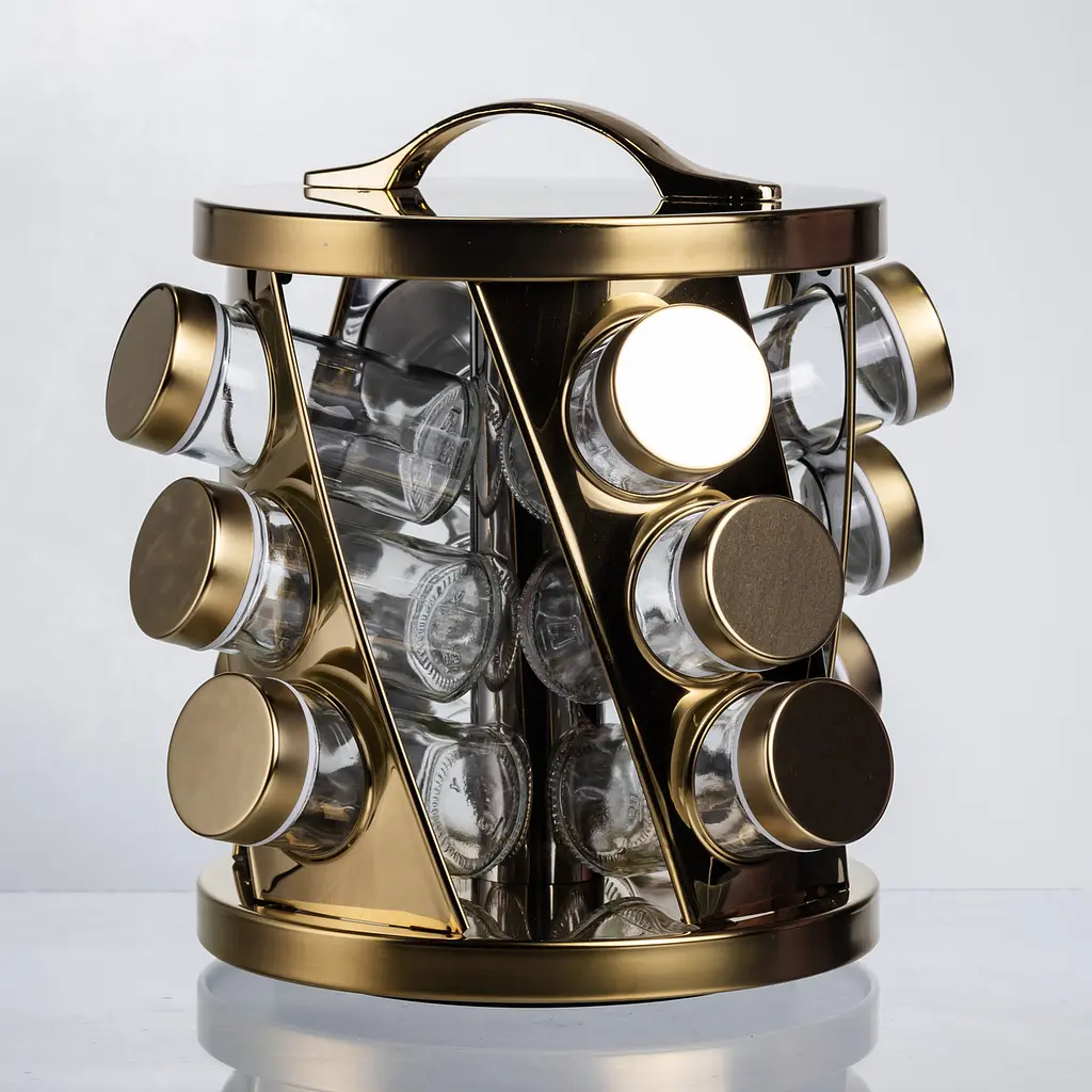 Карусель для специй 12 баночек по 100 мл Золото Yiwu HP-1369 - фото 3