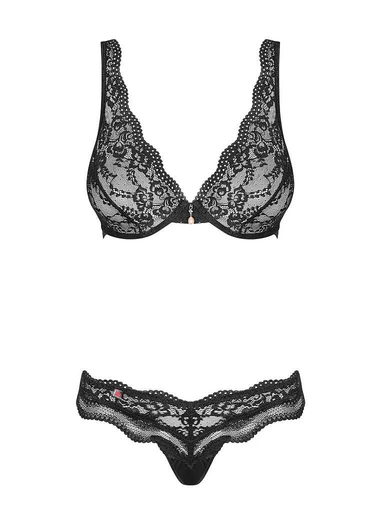 Кружевной комплект белья Obsessive Luvae S/M черный - фото 5