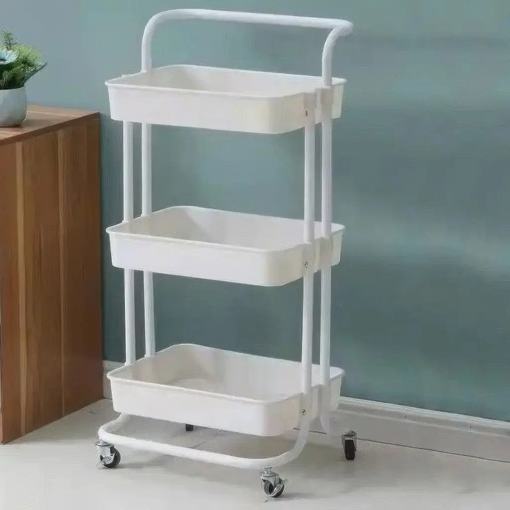 Етажерка на колесах Stenson Comfort WW01355-W 3-ярусна 41х39х86 см біла (36050) - фото 4