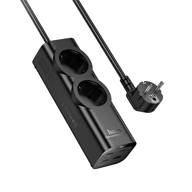 Мережевий подовжувач HOCO NS10 Wisdom 2-position (PD67W/3C1A) desktop socket (EU/GER) чорний