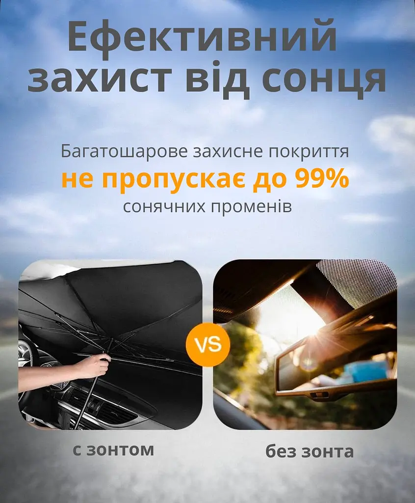 Сонцезахисна парасолька для лобового скла автомобіля 79х145 см - фото 8