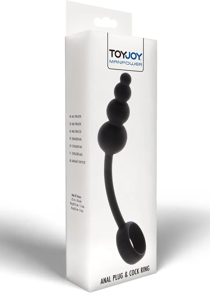 Анальна пробка з ерекційним кільцем ToyJoy Anal Plug Penis Ring, 22 см (чорний) - фото 6