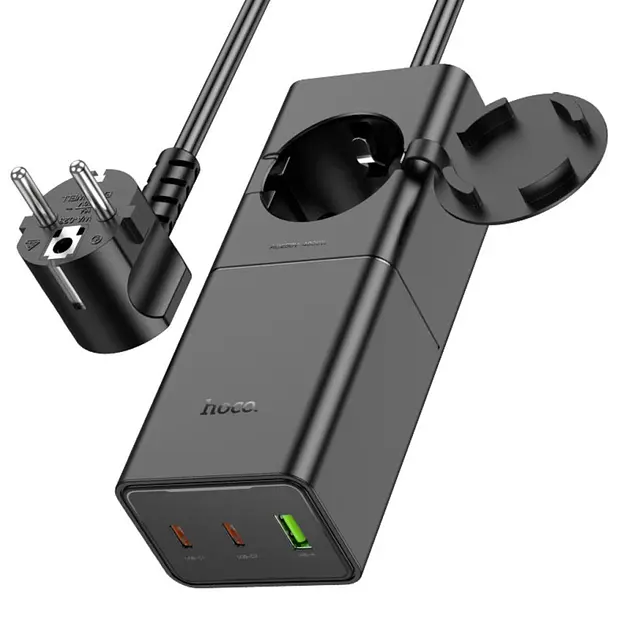 Мережевий подовжувач Hoco NS4 Sharp PD65W/2C1A desktop socket EU/GER Чорний - фото 2