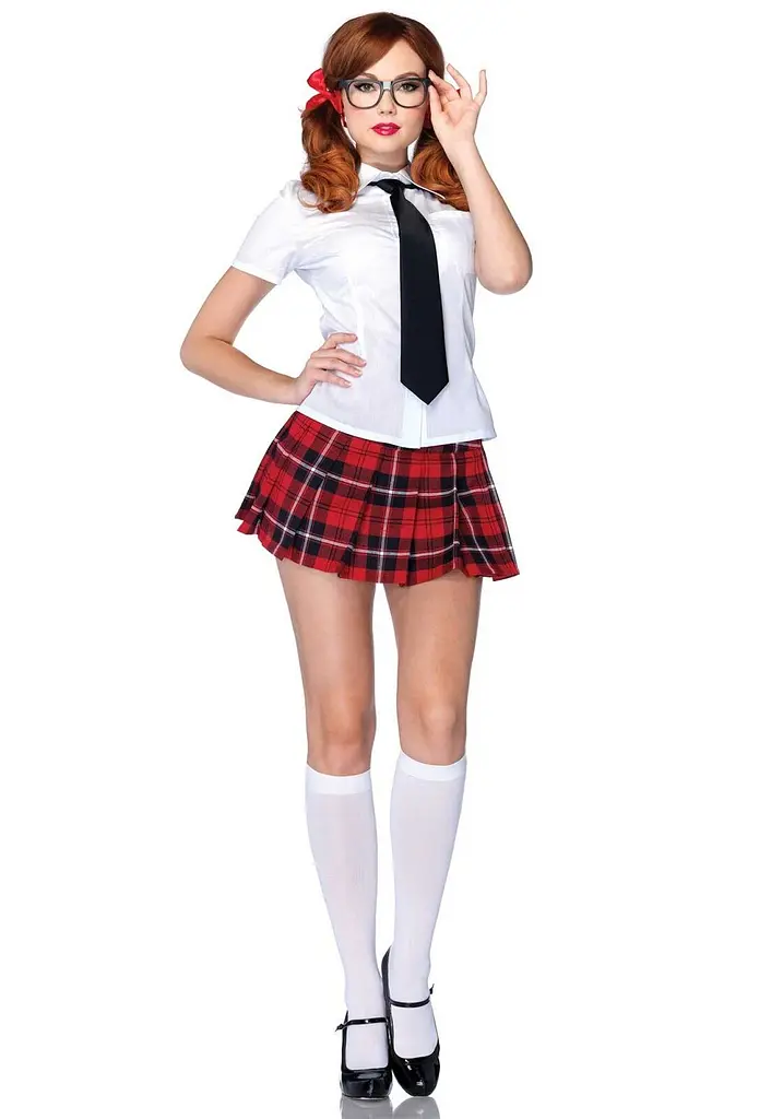 Еротичний костюм школярки Leg Avenue Private School Sweetie L, сорочка, спідниця, краватка, оправа - фото 2