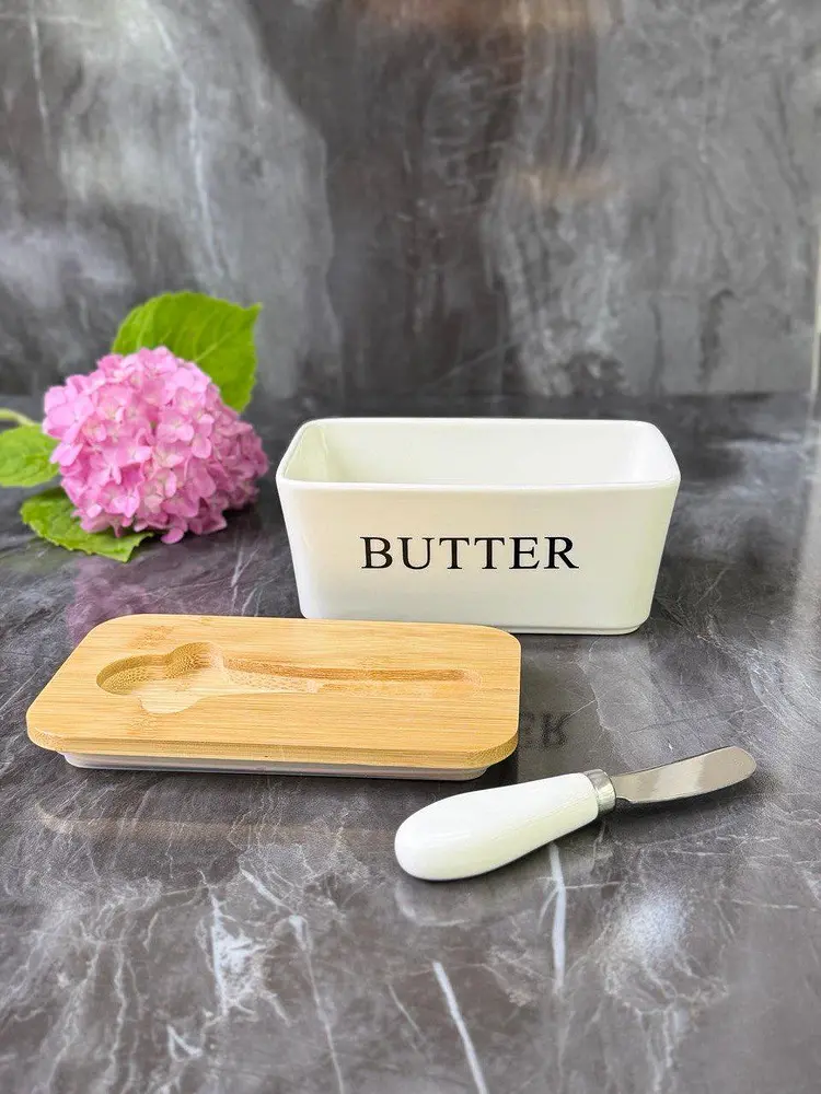 Маслянка з ножем "Butter" біла, 17,5x10,5x8 см - фото 2