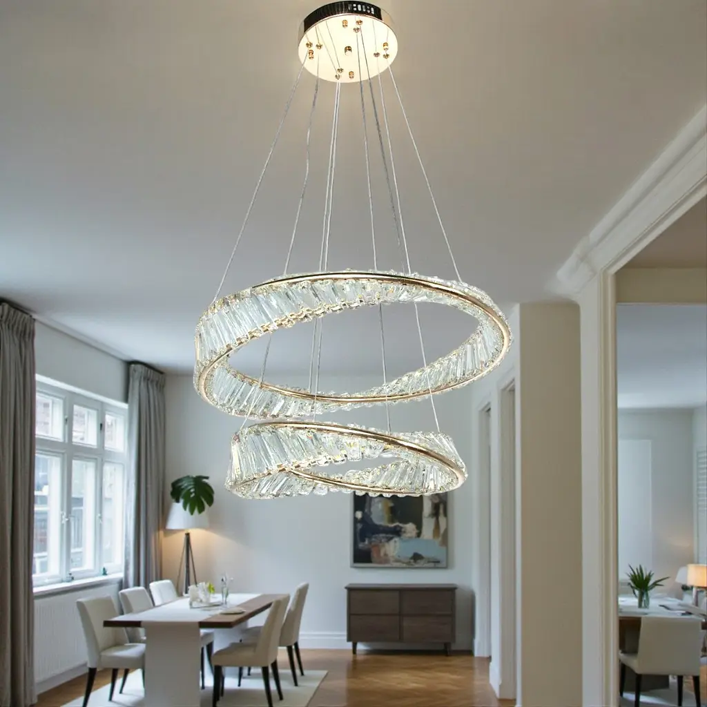 Підвісна LED-люстра Diasha D8812/600+400B G, кришталеві кільця Ø100 і Ø60 см, 86 W, пульт ДК - фото 4