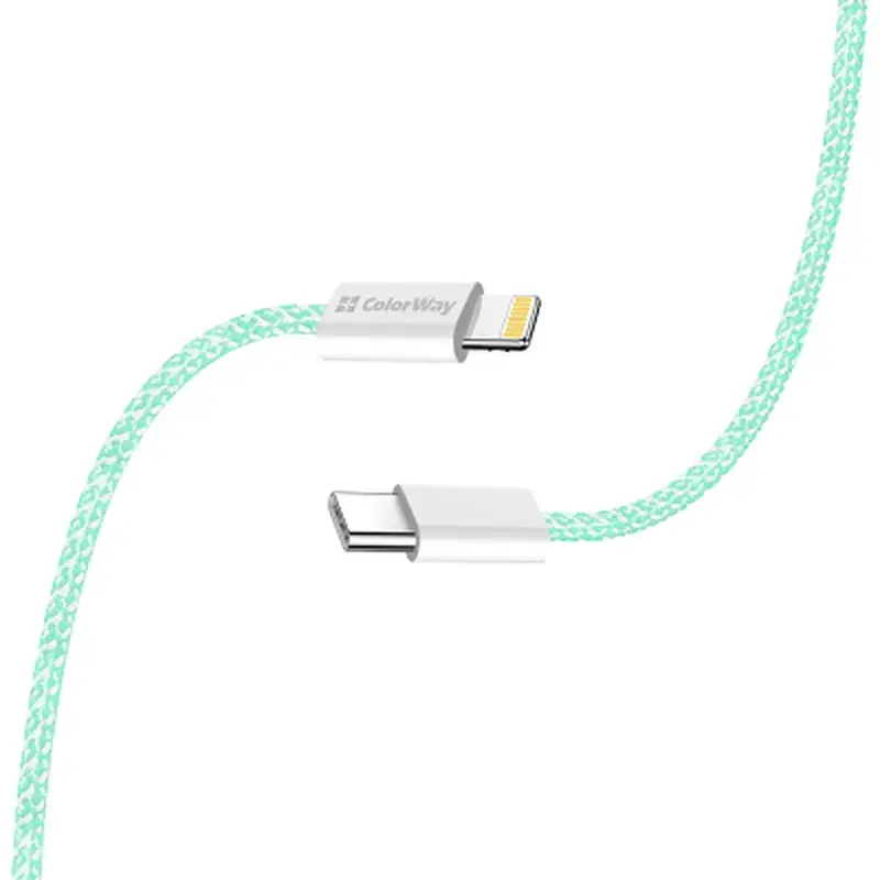 Дата кабель USB-C to Lightning 1.0m 27W green ColorWay (CW-CBPDCL061-G) - фото 5