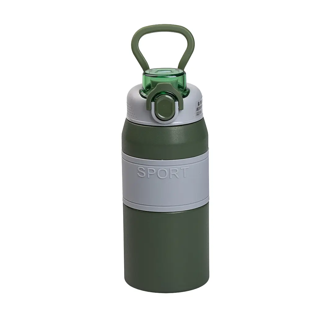 Термос Yiwu Sport HP-14-5GR з мундштуком і ручкою 600 мл, зелений - фото 3