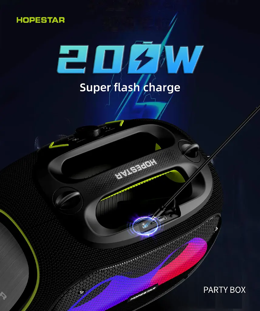 Бездротова портативна колонка Bluetooth з 2 мікрофонами Караоке BT5.3/USB/AUX/TF, 120 Вт, TWS, 8h Hopestar PARTYBOX - фото 5