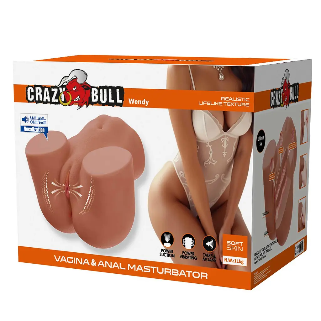 Реалістичний мастурбатор із вібрацією Crazy Bull Wendy Vagina Anal (коричневий)