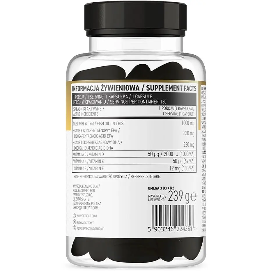 Жирні кислоти OstroVit Omega 3 D3 + K2 180 капсул - фото 2