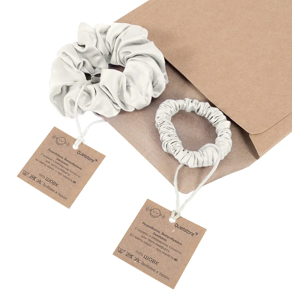 Набор из 2 шелковых резинок для волос Чумацький Шлях S+L - два режима фиксации молочный (1245-02) - фото 3