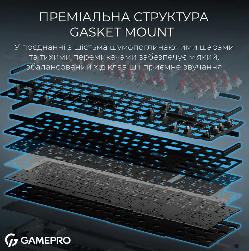 Клавіатура ігрова механічна GamePro MK-305-BK Asgard Drakkar Keychron Super Red Switch Bluetooth 5.2/2.4 ГГц/USB Black - фото 7