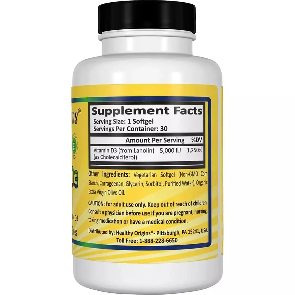 Вітамін D3 для вегетаріанців Healthy Origins Vegetarian Vitamin D3 5000 IU 30 капсул - фото 2