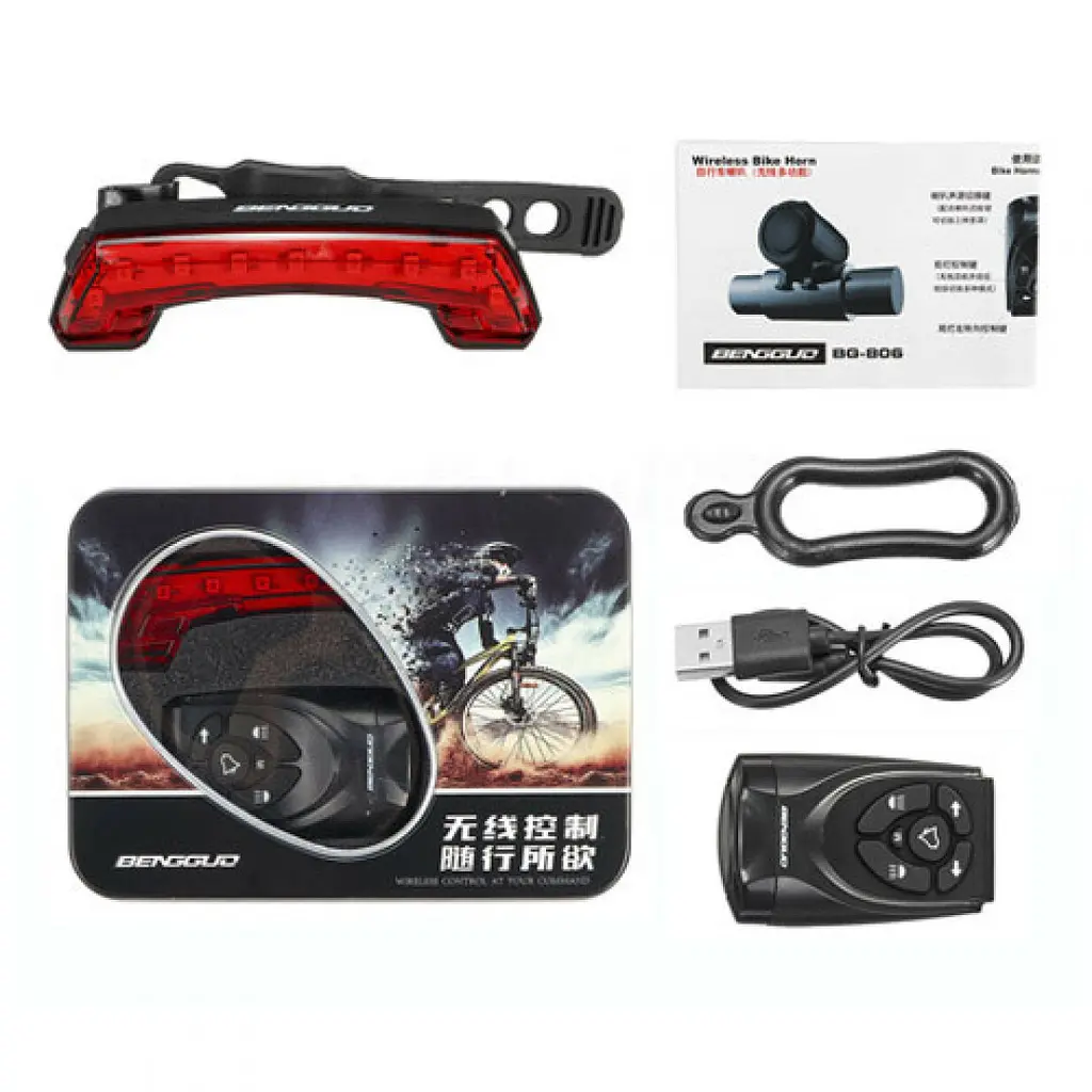 Задняя велофара BG-806-11SMD (красный) ЗУ + micro USB + звонок + поворотники - фото 4