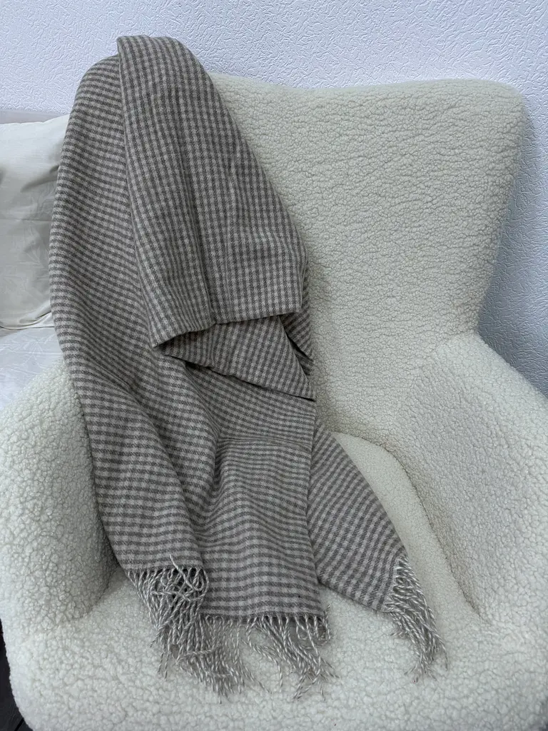 Плед вовняно-кашеміровий Vladi 140x200 см коричневого кольору Toscana Brown (24616 св.беж..-бл.кор.3) - фото 6