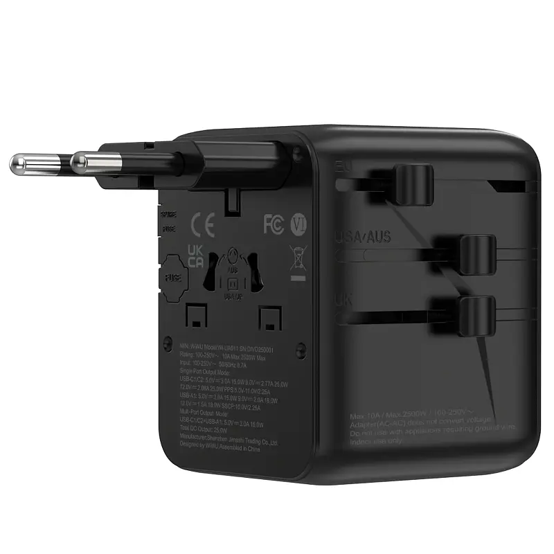 Мережеві універсальні перехідники UA011 Warrior GaN 25W + 1USB-A/2C Black Wiwu teh0030544 - фото 2