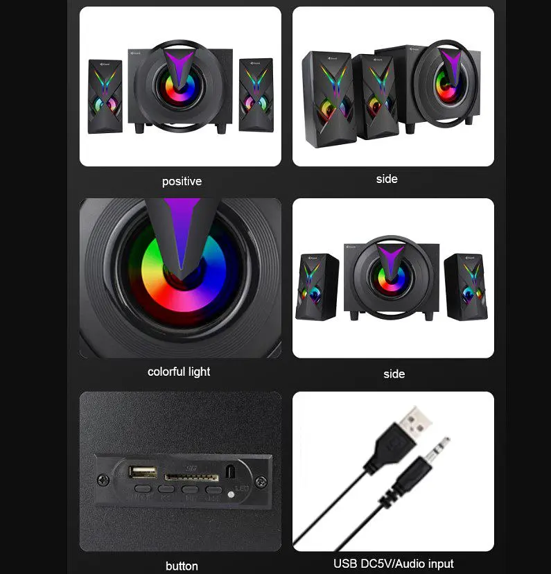 Комп'ютерні колонки 2.1 Kisonli TM1000U, Bluetooth, AUX, 5W+2x3W - фото 6