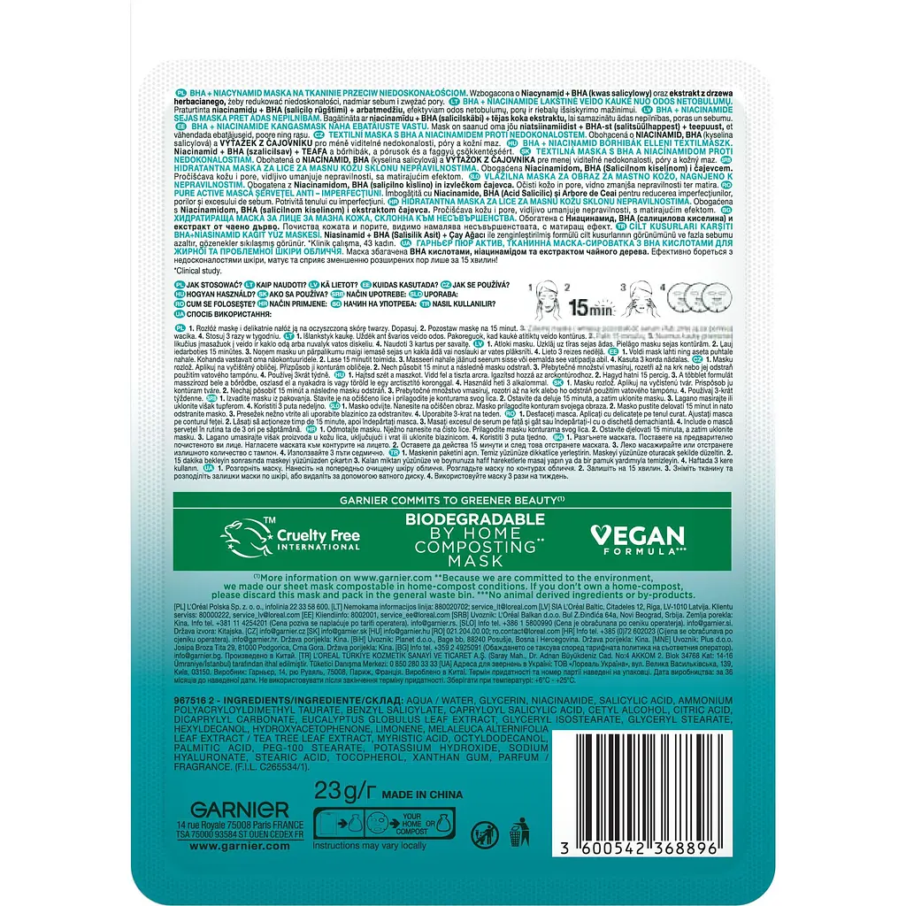 Тканинна маска Garnier Skin Naturals Чиста Шкіра для жирної та проблемної шкіри обличчя 23 г - фото 2