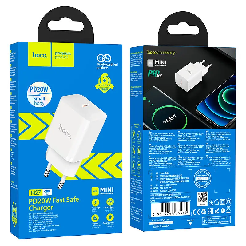 Мережевий зарядний пристрій Hoco N27 Innovative single port PD20W charger білий - фото 2