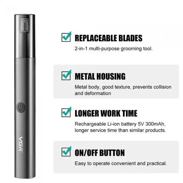 Триммер для носа и ушей аккумуляторный для мужчин VGR V-615 2в1 Professional IPX4 - фото 3