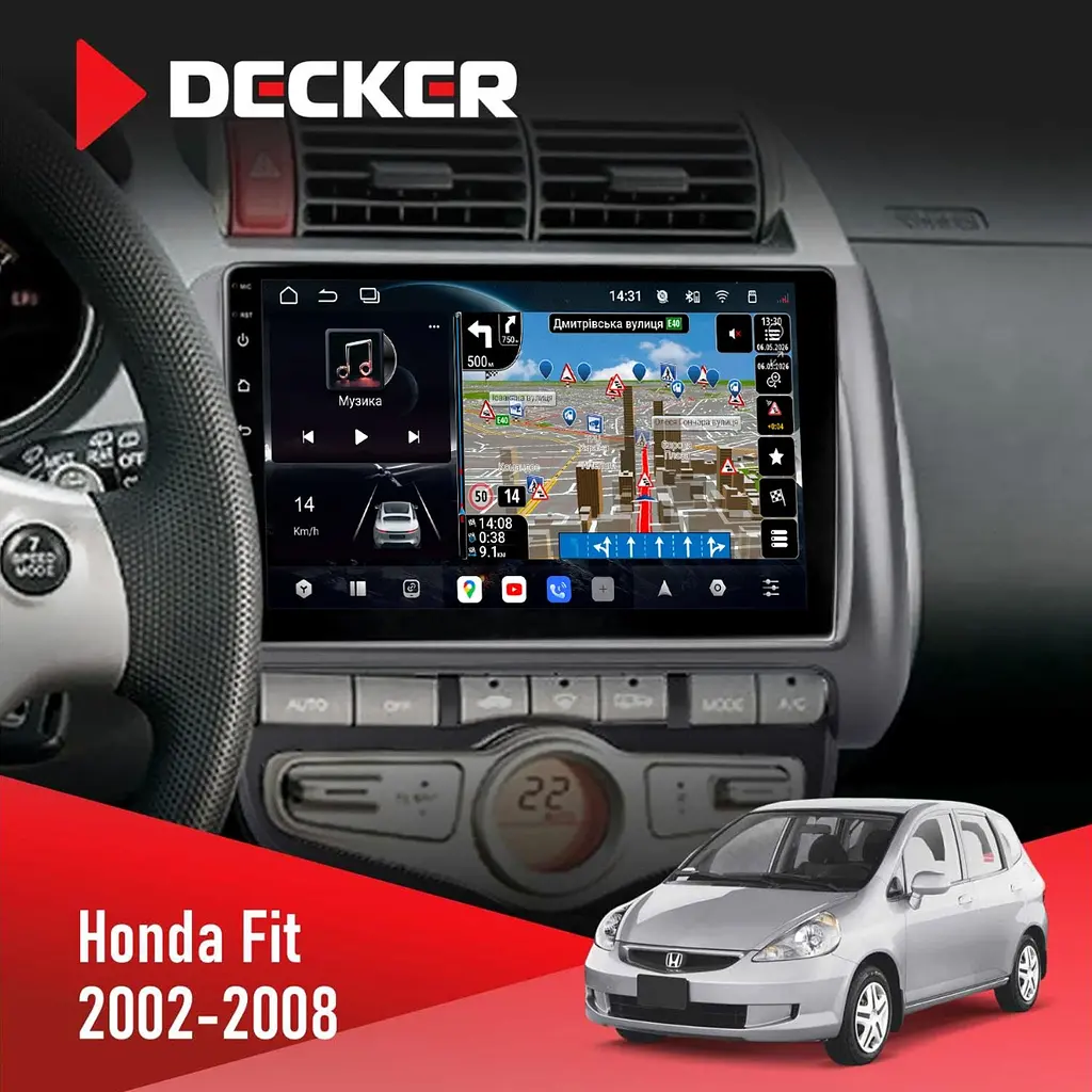 Штатна магнітола Honda Fit 2002-2008 Climate Decker D9-011 4x64, DSP, 4G, 360 Decker (НФ-00008763)