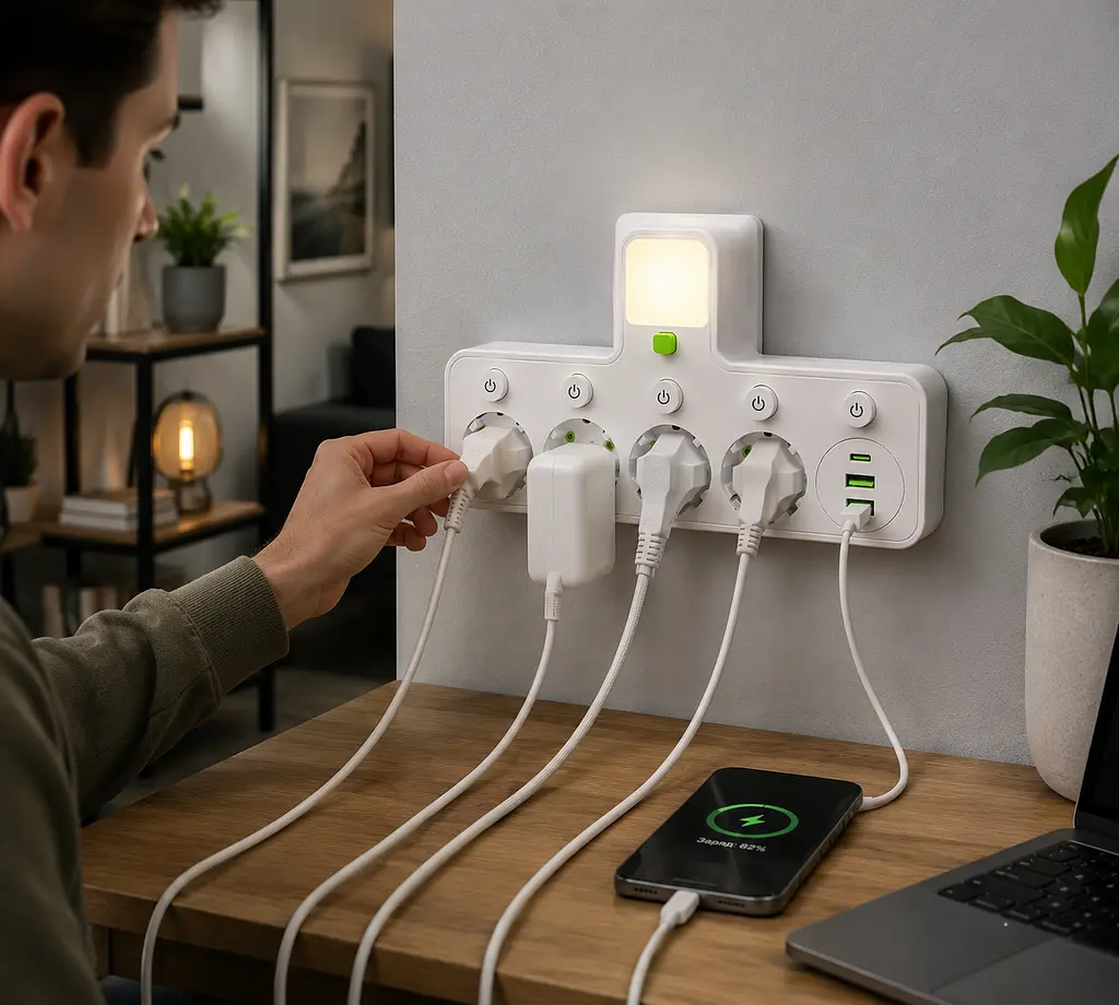 Мережевий фільтр 4 розетки + USB / адаптер на 4 розетки + USB з індивідуальними кнопками та LED-підсвічуванням Білий - фото 2