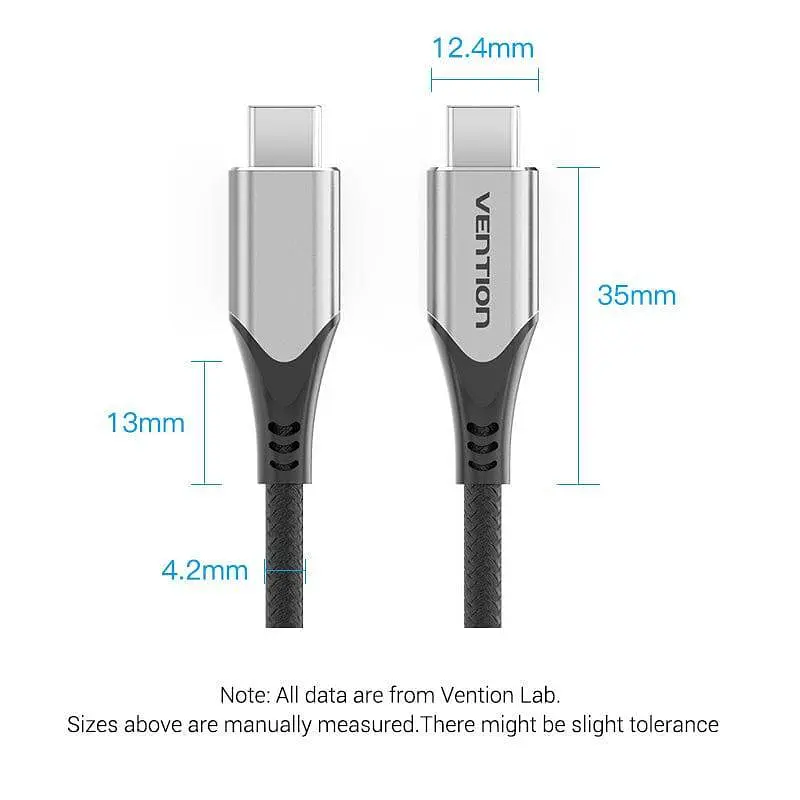 Кабель Vention Cotton Braided USB-C to USB-C 3.1 Cable 0.5M Gray (TAAHD) - фото 7