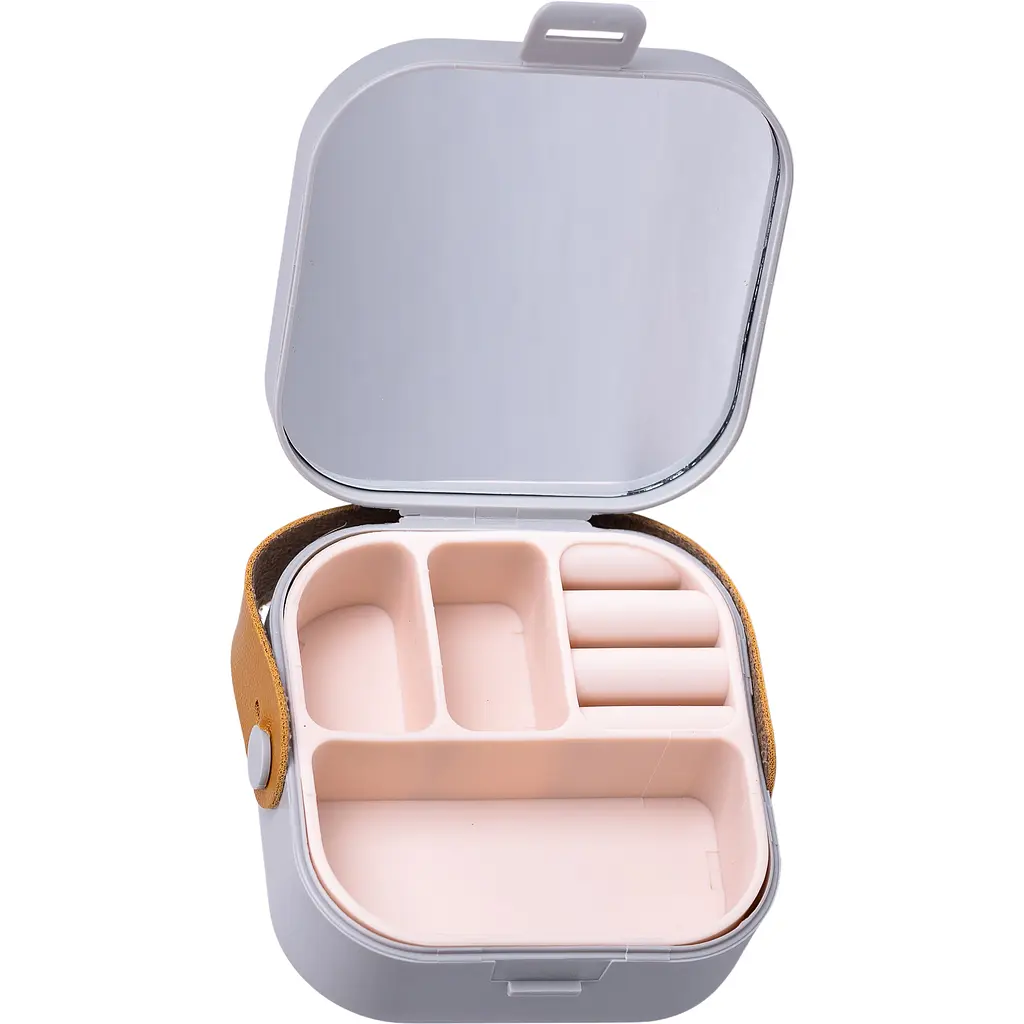 Міні-скринька для прикрас Yiwu Mini Box з дзеркалом 9x9x3.8 см сіра HP-5-27G - фото 3