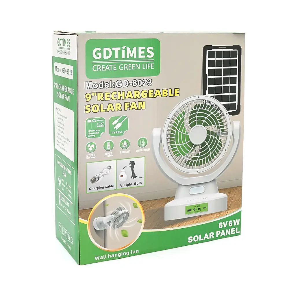 Вентилятор GDTIMES GD 8023, Solar+ вбудований акумулятор, 1*USB лампочка, Box - фото 2