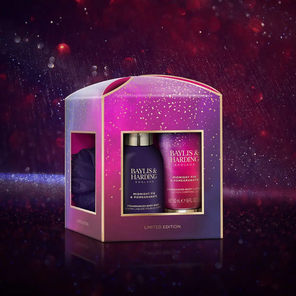 Подарунковий набір Baylis & Harding Midnight Fig & Pomegranate: Гель для душу, 100 мл + Лосьйон для тіла, 50 мл + Мочалка - фото 3