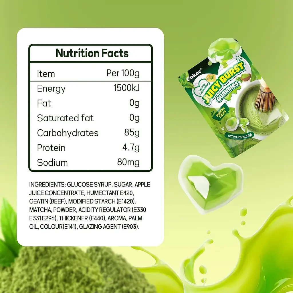 Желейні цукерки Cokoc Juicy Burst Gummies Matcha Flavor 60г - фото 5