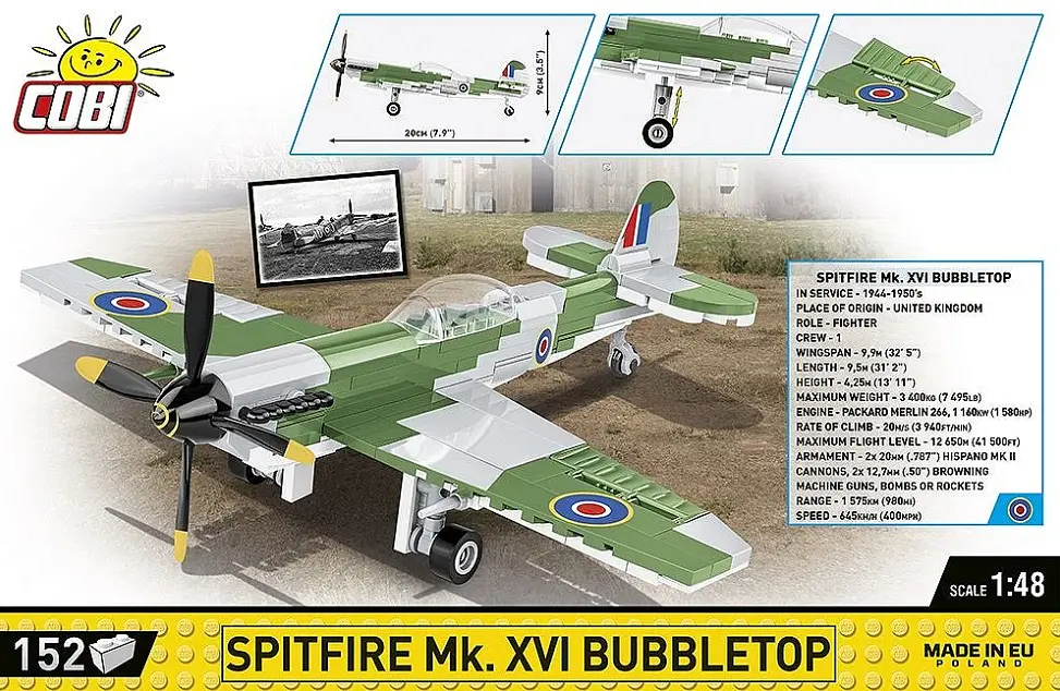 Конструктор детский самолет Spitfire Mk. XVI Bubbletop COBI 5865 - фото 3