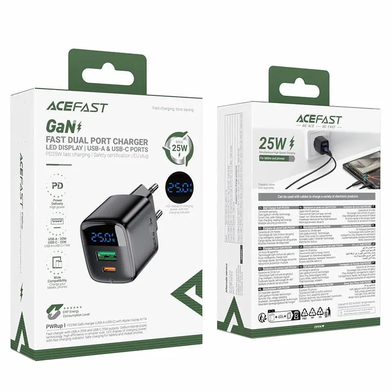 СЗУ Acefast A114 PD25W GaN (1USB-A/1C) Black - фото 5