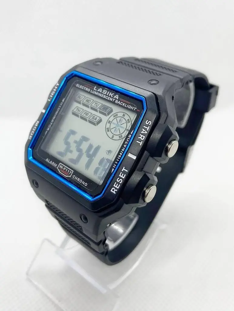 Годинник наручний Lasika Sports W-F117 спортивний вологостійкий Чорний з синім (IBW877BZ) - фото 2