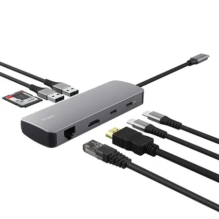 Адаптер Trust Dalyx 8in1 USB-C> 1xUSB-A 3.2/USB-A 2.0/2xUSB-C/HDMI/Ehernet/SD/microSD, Алюминий, 0. teh0018493 - фото 3