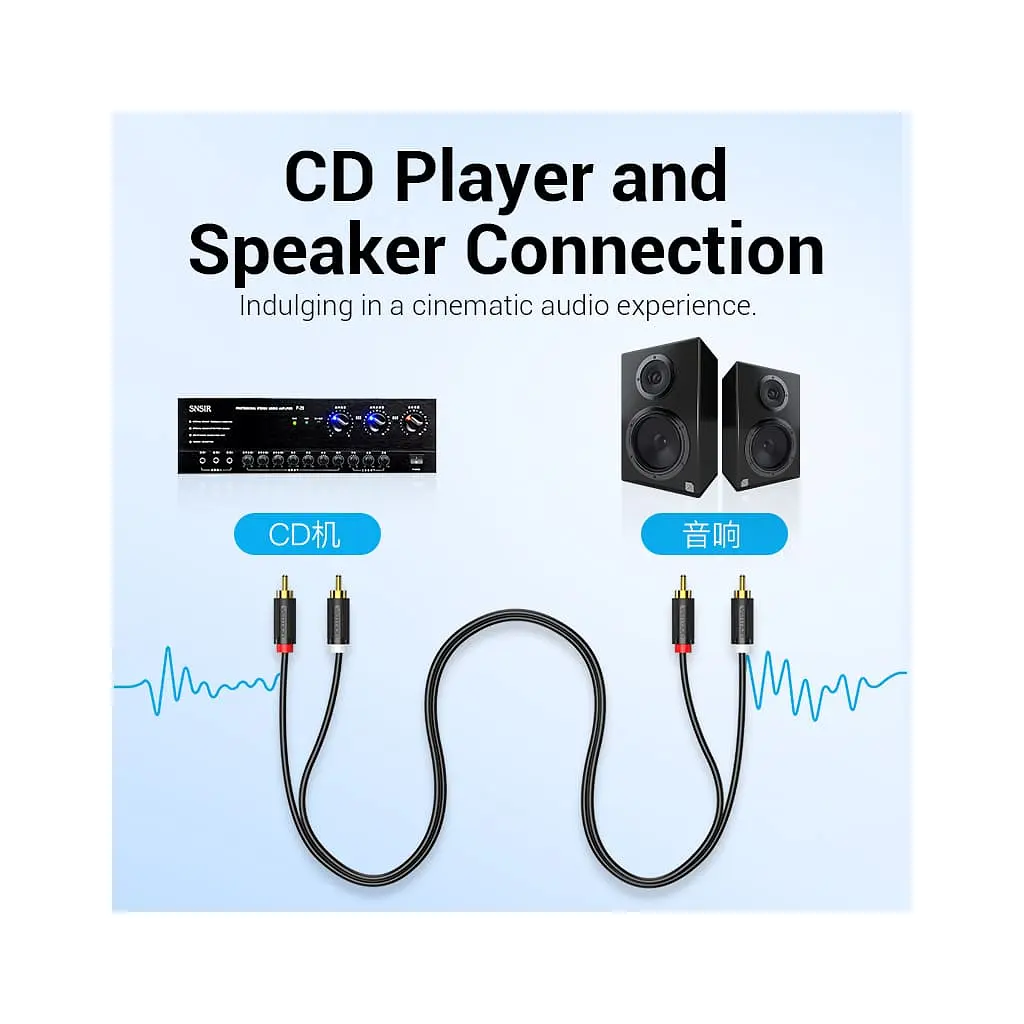 Кабель мультимедійний 2xRCA M to 2xRCA M 1.5m black Vention (BCMBG) - фото 9