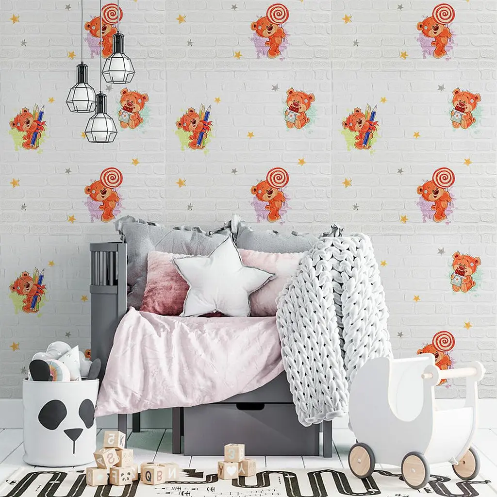 Панель стінова Sticker Wall 3D 700 x 700 x 4mm ведмедики на білому тлі D SW-00001975 - фото 7