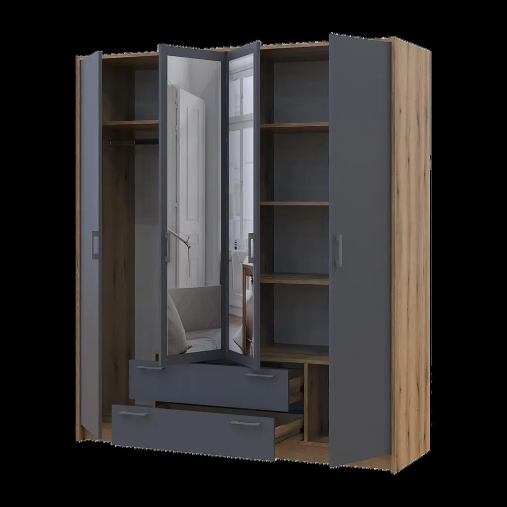 Розпашна Шафа для одягу Doros Ронді з дзеркалом Дуб Артізан/Графіт 4ДСП 160х52х195 (80737826) - фото 5