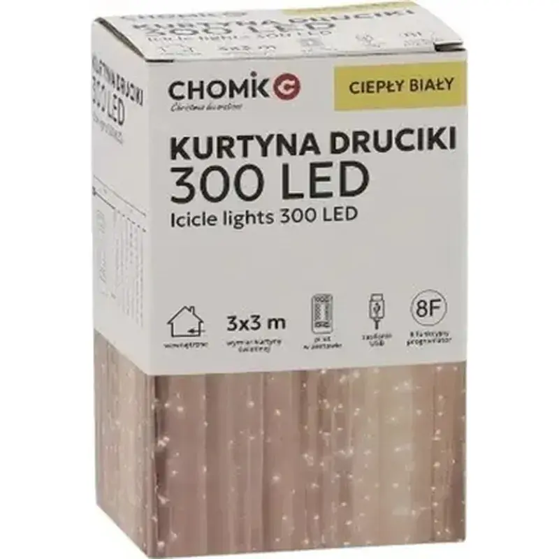 Гірлянда Chomik Штора 3 х 3 м 300 LED Теплий білий USB з пультом (5900779879997) - фото 2