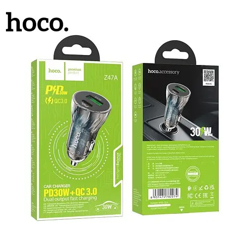 Автомобільний зарядний пристрій HOCO Z47A Transparent Discovery Edition 1PDout/1USB/QC/PD30W/3A чорний - фото 4