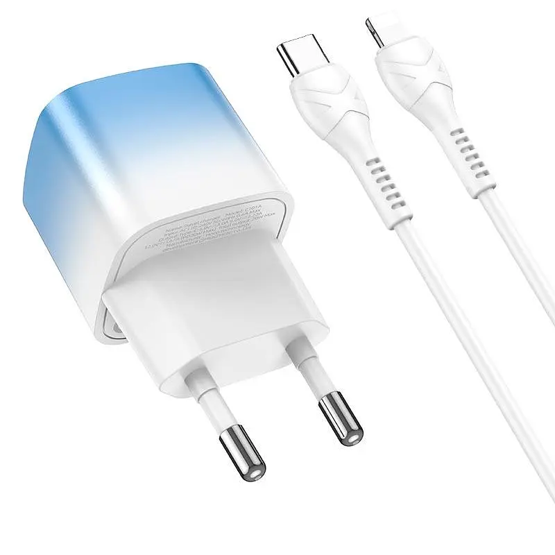 Адаптер мережевий HOCO Type-C to Lightning cable single port charge set C101A набір з кабелем - фото 6