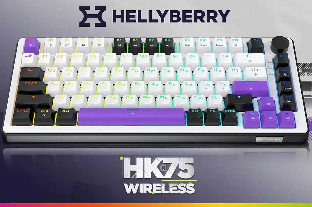 Клавиатура игровая механическая HATOR HK-75-WV Wireless Hellyberry Switch USB, 2,4 ГГц, Bluetooth 5.3 White-Violet - фото 9